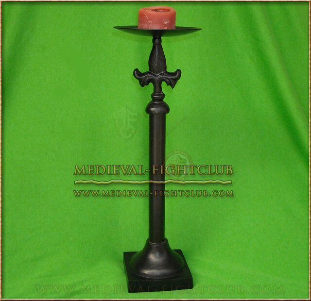 Black Metal Candle Stick- with Fleur de Lys 34.5cm