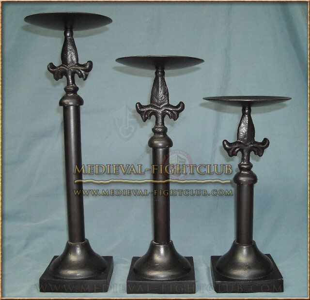 Black Metal Candle Stick- with Fleur de Lys 34.5cm