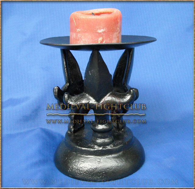 Black Metal Candle Holder with slim triple Fleur de Lys