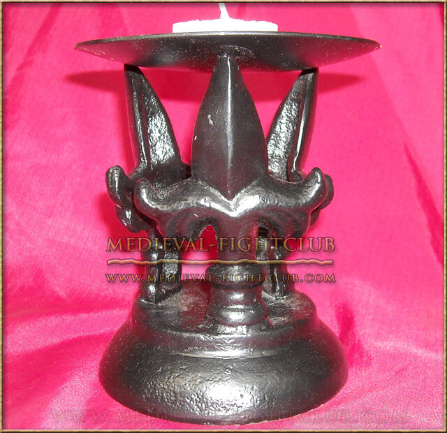Black Metal Candle Holder with slim triple Fleur de Lys
