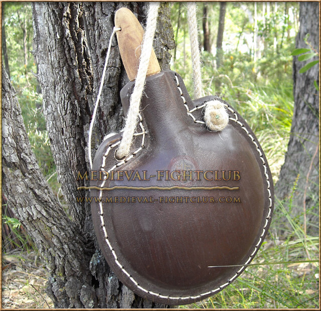 Leather drinking bottle - costrel (round)