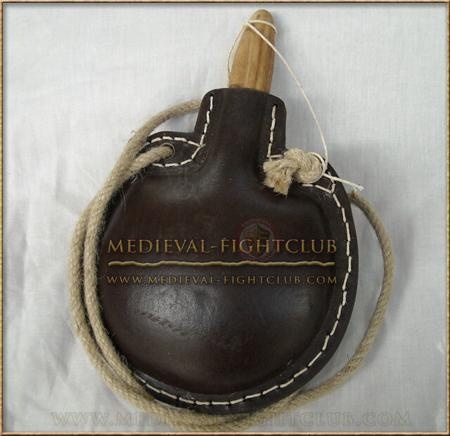 Leather drinking bottle - costrel (round)