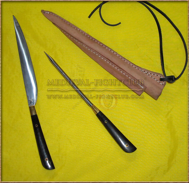 Knife and pricker cutlery set with sheath - horn