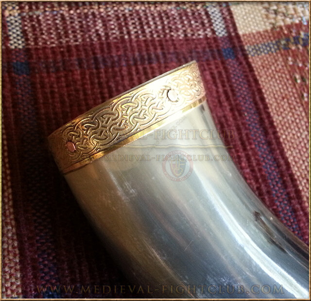 Drinking Horn - brass celtic weave fittings