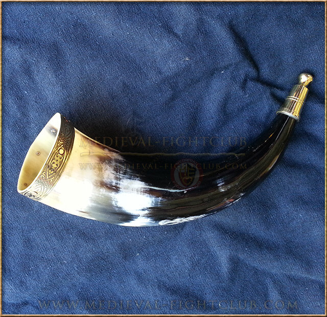 Drinking Horn - brass lozenge pattern fittings