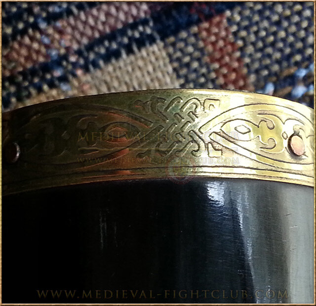 Drinking Horn - brass lozenge pattern fittings