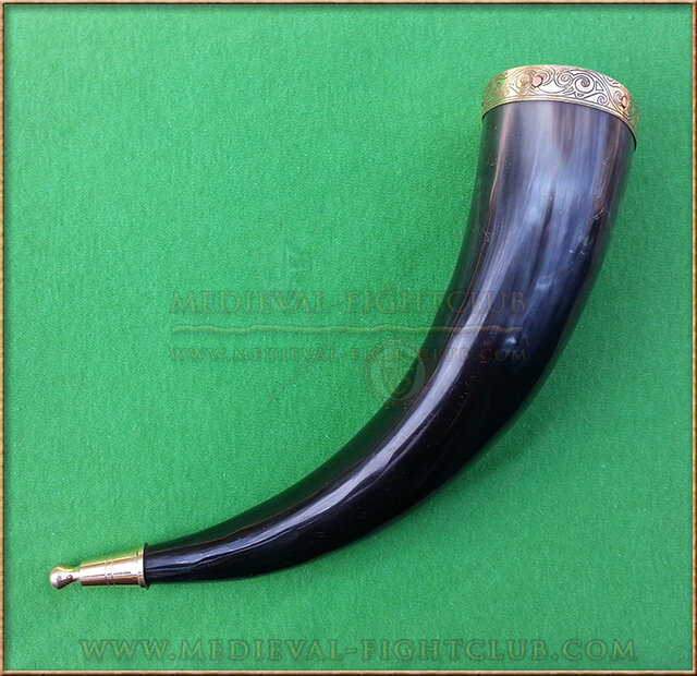 Drinking Horn - brass tribal pattern fittings