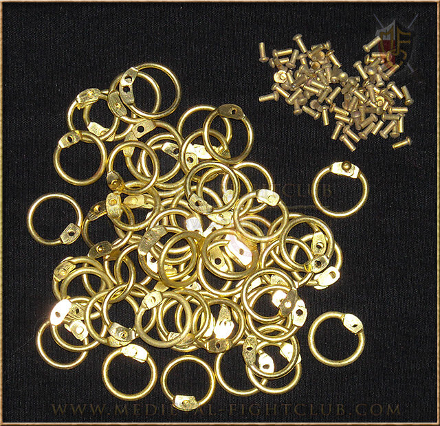 Brass round riveted mail rings x 100
