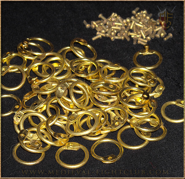 Brass round riveted mail rings x 100