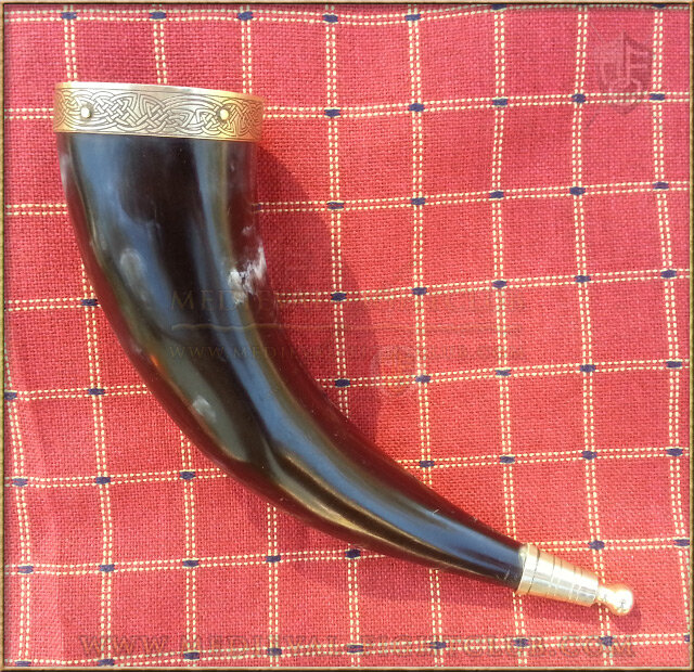 Drinking Horn - brass celtic triquetra weave fittings