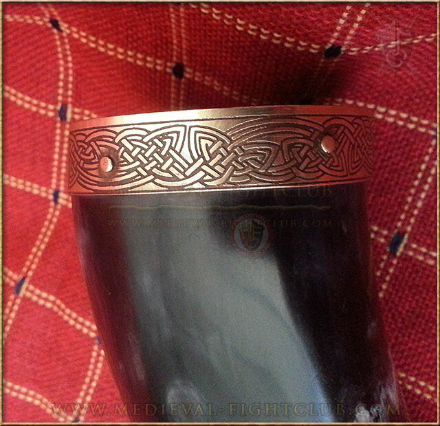 Drinking Horn - brass celtic triquetra weave fittings