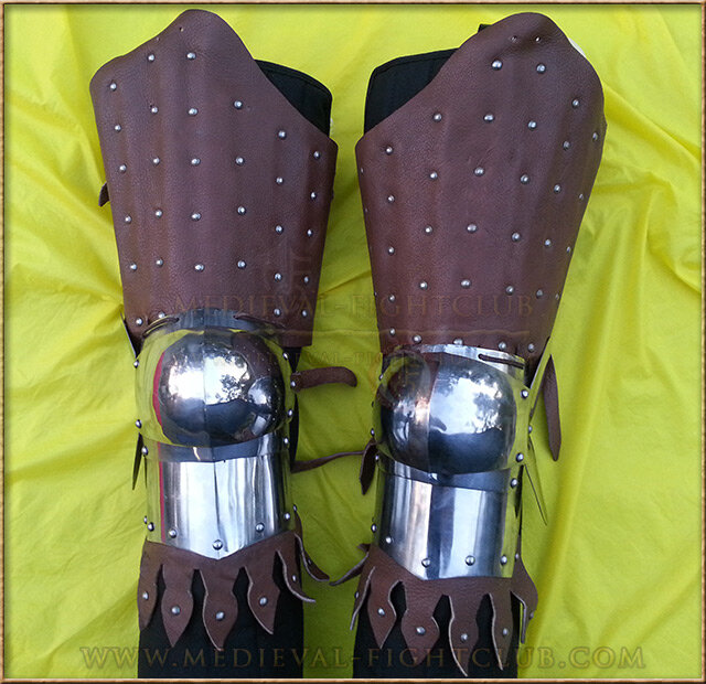 Banded leather 14thC leg guards - (splint armour)