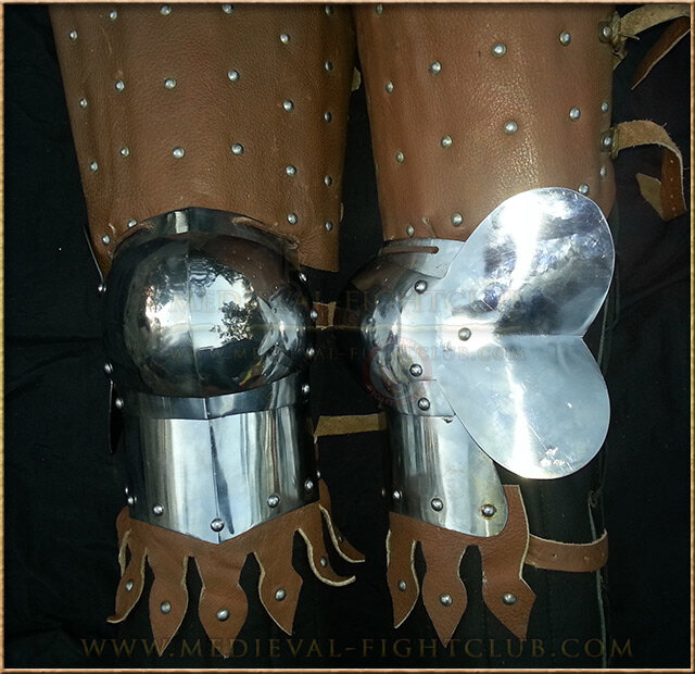 Banded leather 14thC leg guards - (splint armour)