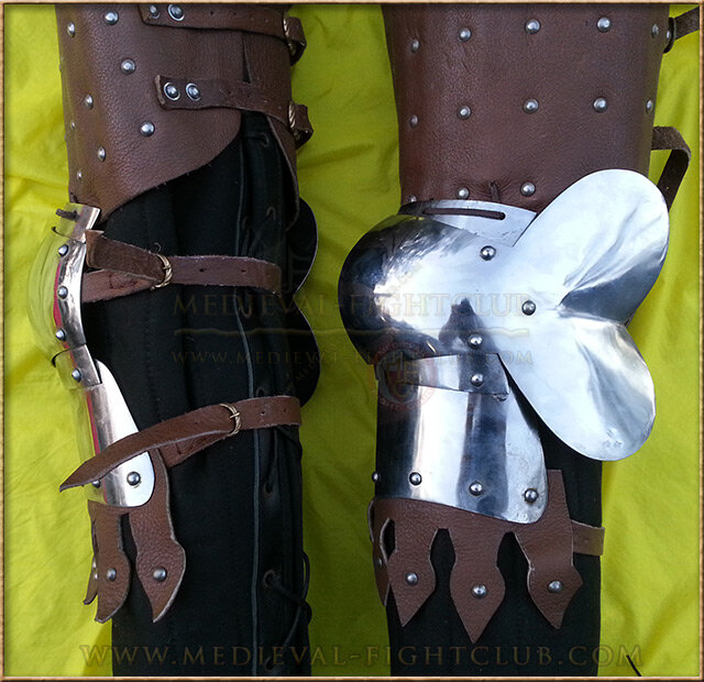Banded leather 14thC leg guards - (splint armour)