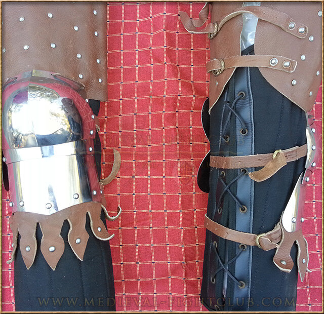 Banded leather 14thC leg guards - (splint armour)