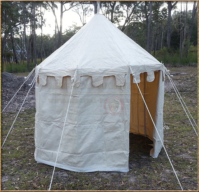 door of white canvas medieval tent