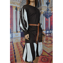 brown and white slashed medieval tunic and pants